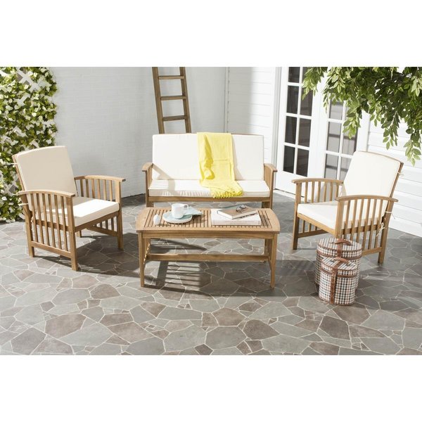 Safavieh Rocklin Outdoor Set; Teak Brown & Beige, 4PK PAT7007A